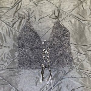 Black Lace Up Crop Top